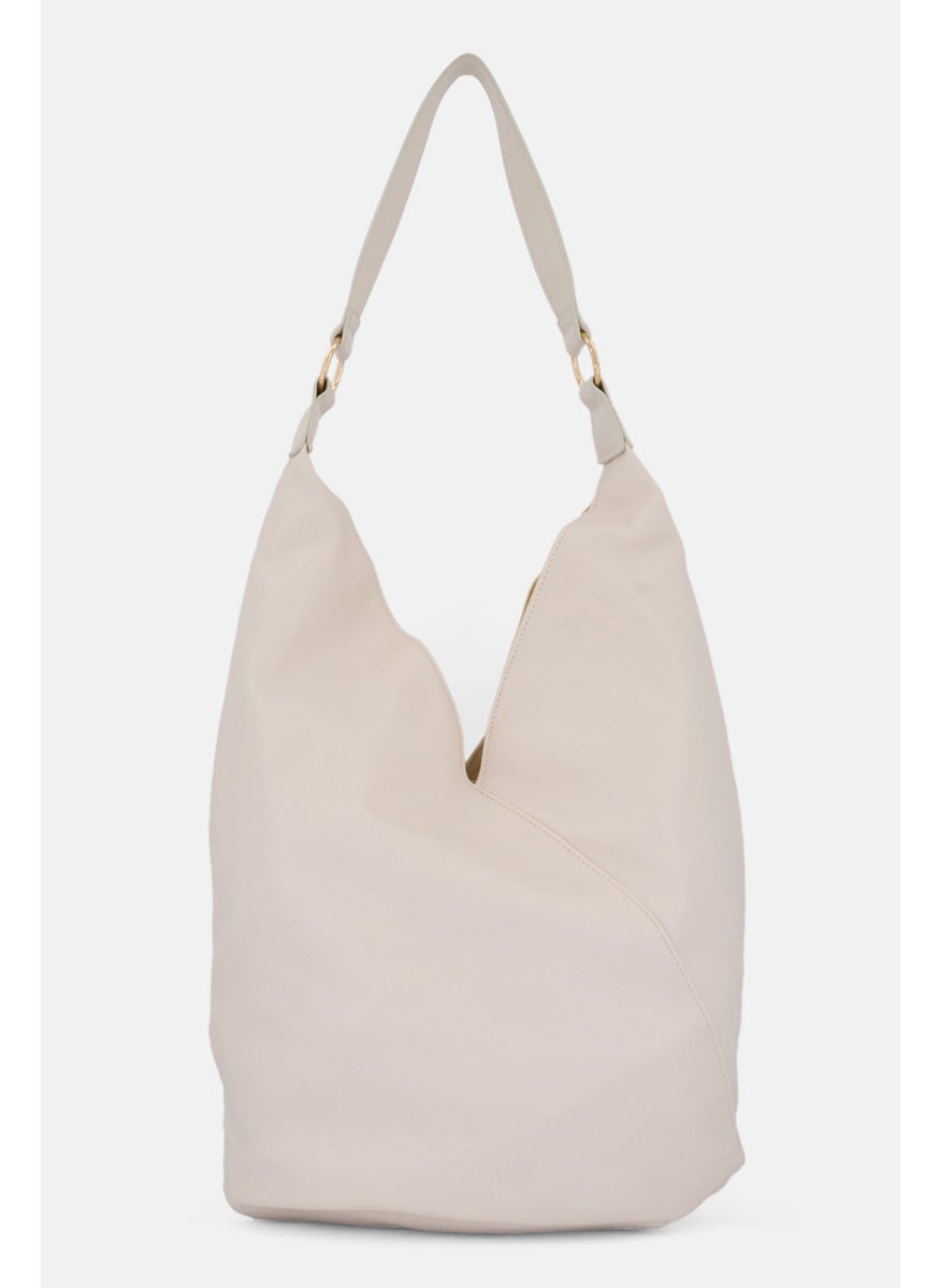 French Connection Women Brand Logo Shoulder Bag  40 L x 45 H x 19 W cm, Off White  - Image 2