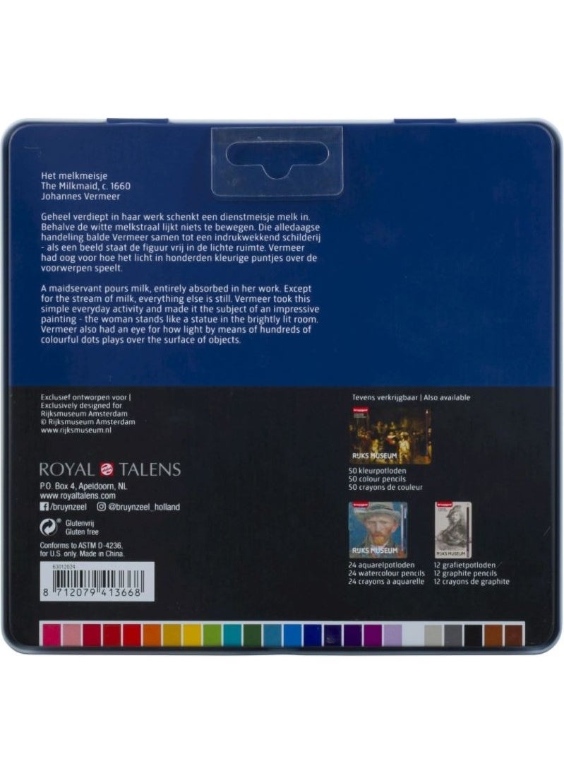 Bruynzeel - Color Pencils Rijksmuseum The Milkmaid Set Dry Crayons Set 24 Colors Metal Box - Image 1