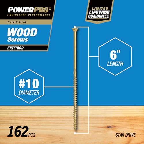 Power Pro Premium Exterior Wood Screws, #10 x 6 Inch All-Purpose Deck Screws for Outdoor Projects, T-25 Star Bit Included, Bronze, 162 Pieces | 48618V4 - Image 5