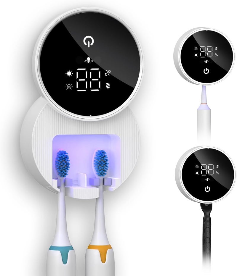 Toothbrush & Razor Cleaner with UV Sanitizer, Portable Rechargeable Toothbrush Holder, Auto Inductive Open/Close Cover, 3 in 1 Detachable Mount for Single or Dual Toothbrushes or Razor - Image 1