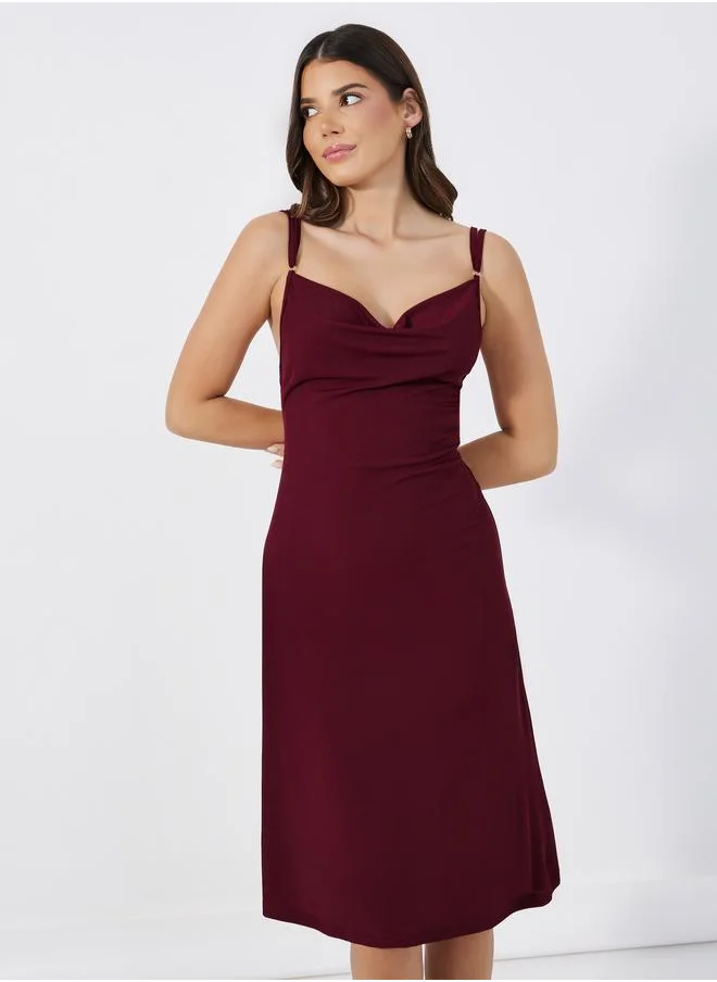 Styli Styli Lace Butterfly Back Detail Ribbed Slip Dress