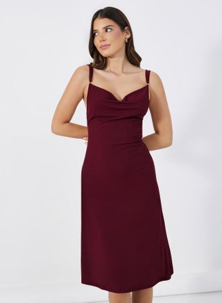 ladies red tunic dress S Shahida Parides Red Midi Shirt Dress for Women