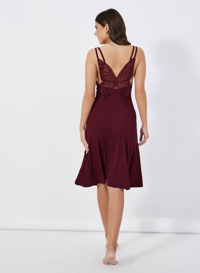 Styli Lace Butterfly Back Detail Ribbed Slip Dress - Image 4