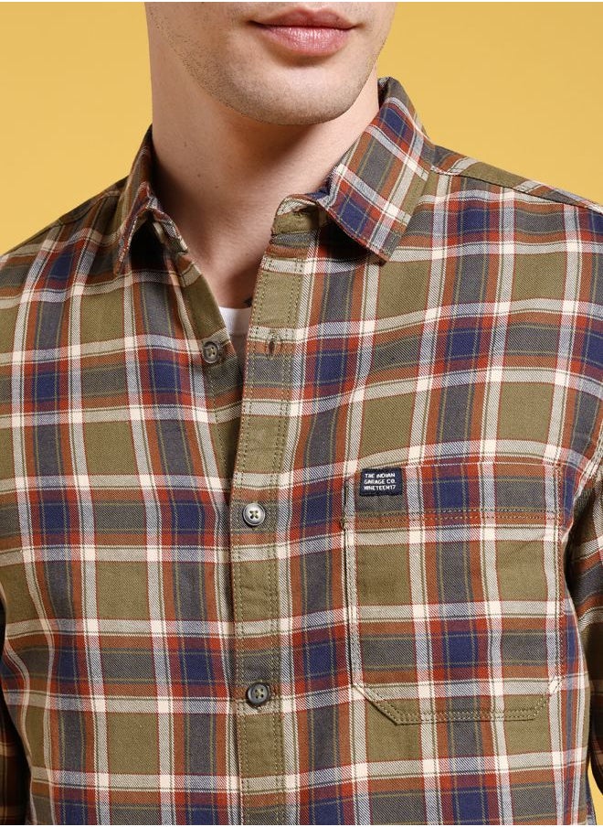The Indian Garage Co Men Slim Fit Checkered Full Sleeves Cutaway Collar Casual Shirt  - Image 4