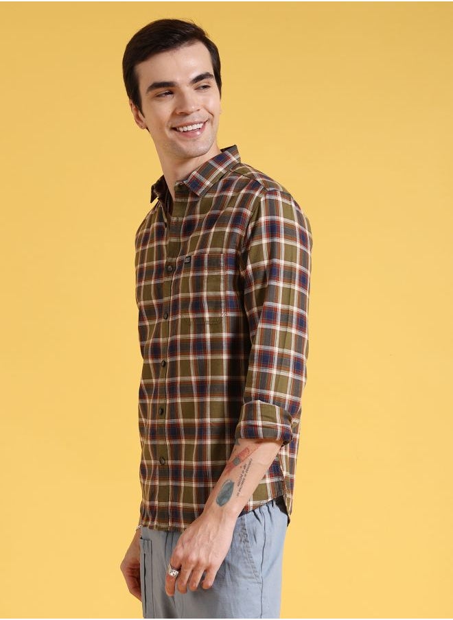 The Indian Garage Co Men Slim Fit Checkered Full Sleeves Cutaway Collar Casual Shirt  - Image 3