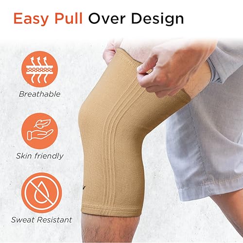 Vissco Tubular Elastic Knee Cap, Knee Support to provide Knee Pain Relief, Knee Cap For Sports, Football, Cricket, Walking And Workout (IN PAIR) - Medium (Beige) - Image 3