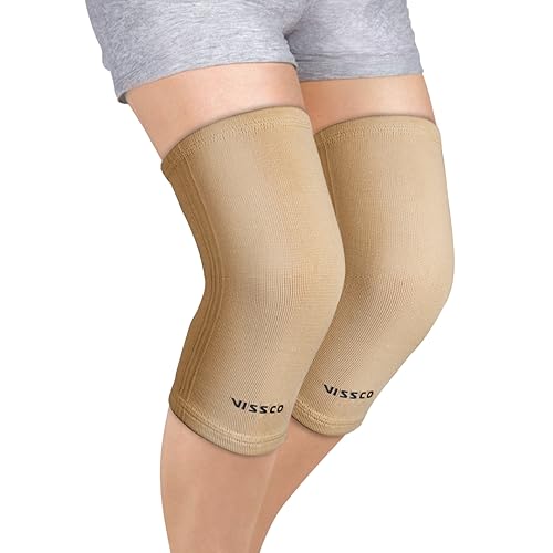 Vissco Tubular Elastic Knee Cap, Knee Support to provide Knee Pain Relief, Knee Cap For Sports, Football, Cricket, Walking And Workout (IN PAIR) - Medium (Beige) - Image 1