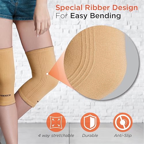 Vissco Tubular Elastic Knee Cap, Knee Support to provide Knee Pain Relief, Knee Cap For Sports, Football, Cricket, Walking And Workout (IN PAIR) - Medium (Beige) - Image 2