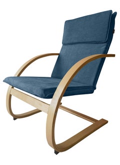 Moon Home and more.. Modern Bentwood Relaxing Chair Chenille Fabric Upholstered Relax Rocker Lounge Chair Blue  - Image 1