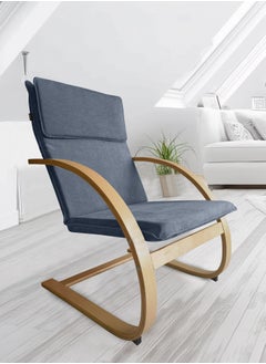 Moon Home and more.. Modern Bentwood Relaxing Chair Chenille Fabric Upholstered Relax Rocker Lounge Chair Blue  - Image 3