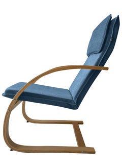 Moon Home and more.. Modern Bentwood Relaxing Chair Chenille Fabric Upholstered Relax Rocker Lounge Chair Blue  - Image 4