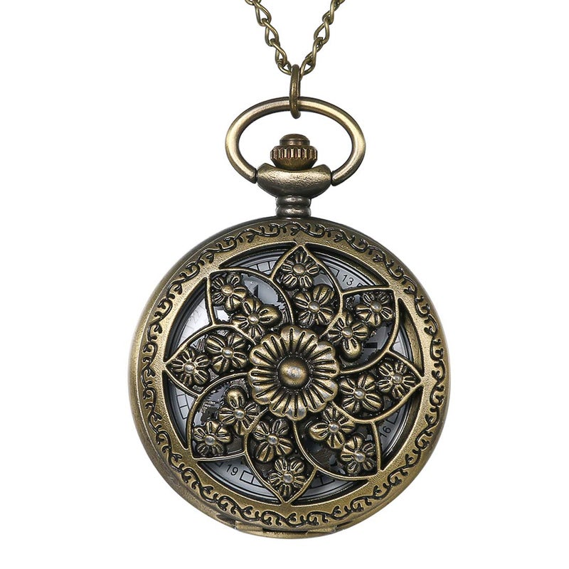 Avaner Antique Bronze Retro Hollow Rose Flowers Openwork Quartz Pocket Watch for Women - Image 1