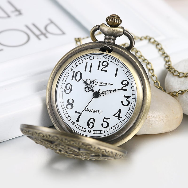 Avaner Antique Bronze Retro Hollow Rose Flowers Openwork Quartz Pocket Watch for Women - Image 2
