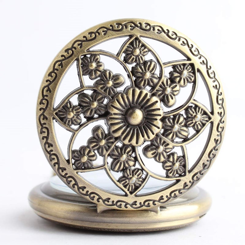 Avaner Antique Bronze Retro Hollow Rose Flowers Openwork Quartz Pocket Watch for Women - Image 3