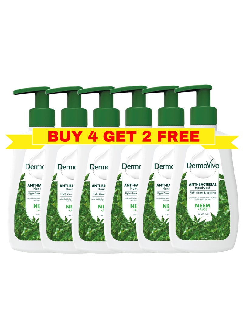 Dermoviva Anti-Bacterial Handwash (Buy 4 Get 2 Free) | Fights Germs & Bacteria | With Neem & Aloe Vera Extracts | 6x200 ml - Image 1