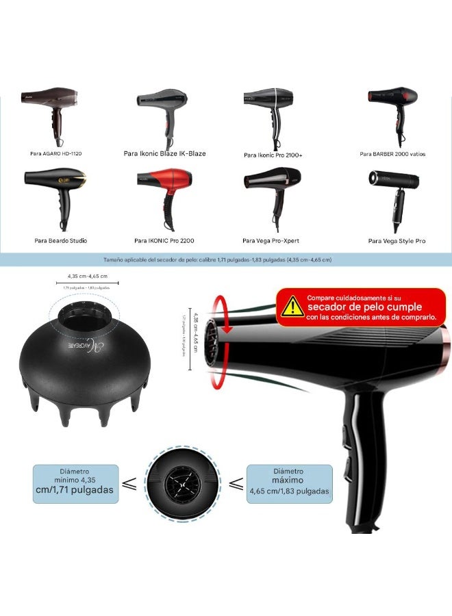 HANNEA® Universal Hair Diffuser Attachment, Adjustable Blow Dryer Diffuser for 1.71-1.83 Inch Hair Dryers, Professional Diffuser for Curly, Wavy, Adds Volume & Reduces Frizz, Quick Drying - Image 3
