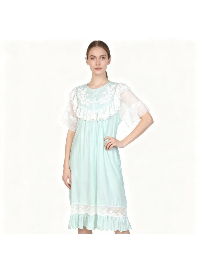 Orchid Women Lace Short-Sleeved Sleepshirt-Princess Style Home Wear - Image 1