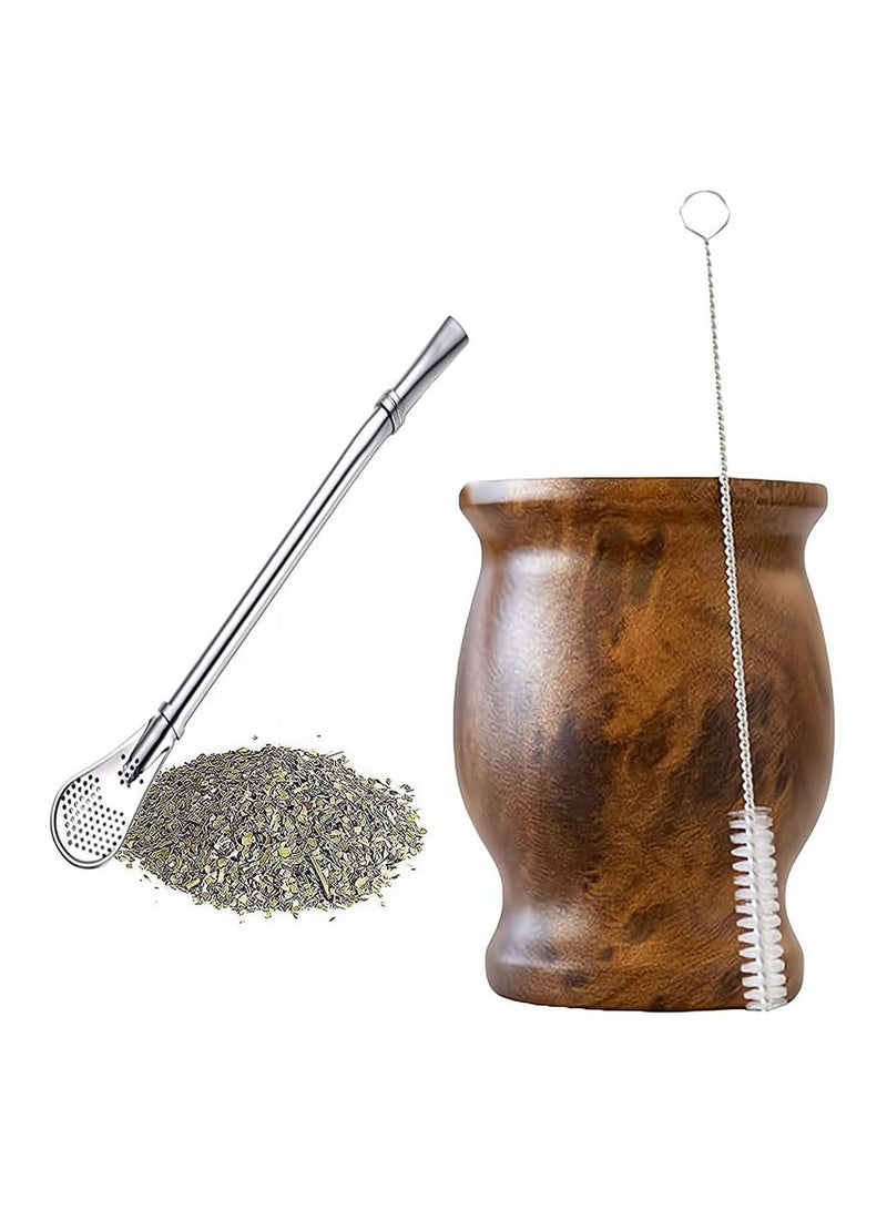هومستر Yerba Mate Tea Cup, كوب عازل من الستانلس ستيل، قرع ماتي لشرب أوراق يربا السائبة مع قش بومبيلا، بني، 230 مل - Image 1