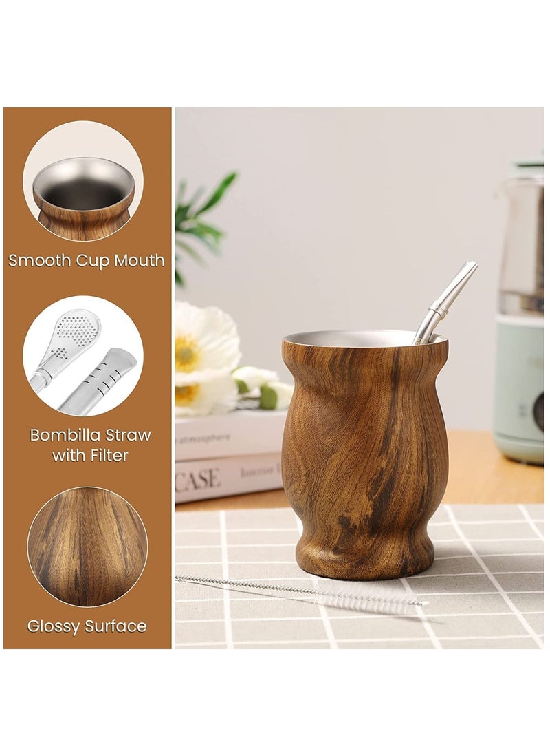 هومستر Yerba Mate Tea Cup, كوب عازل من الستانلس ستيل، قرع ماتي لشرب أوراق يربا السائبة مع قش بومبيلا، بني، 230 مل - Image 4
