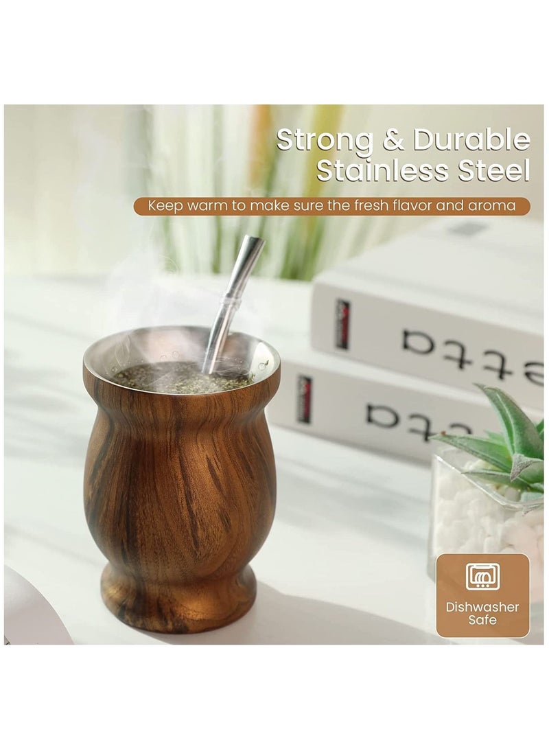 هومستر Yerba Mate Tea Cup, كوب عازل من الستانلس ستيل، قرع ماتي لشرب أوراق يربا السائبة مع قش بومبيلا، بني، 230 مل - Image 2