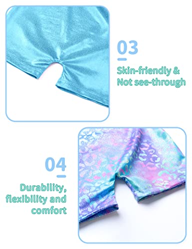 Nymphperi Girls Gymnastics Leotards Size 7-8 Years Old Shiny Green Purple Leopard Biketards Solid Blue Unitards 2 Pack - Image 4