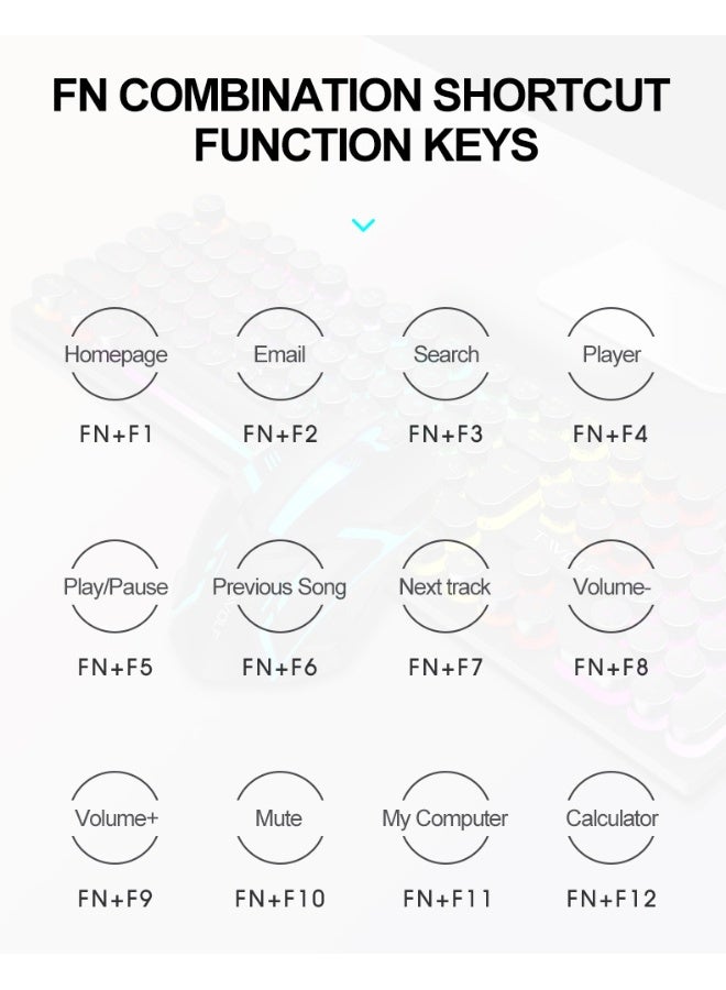 T-WOLF T80 Gaming Keyboard - Illuminated Retro Round Keycap Wired E-Sports Keyboard - Image 5