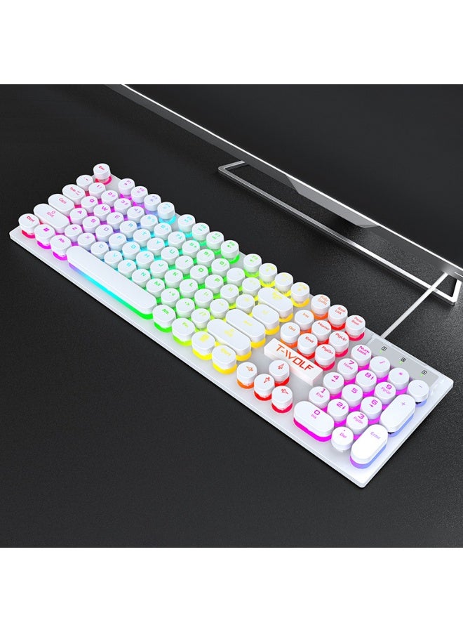 T-WOLF T80 Gaming Keyboard - Illuminated Retro Round Keycap Wired E-Sports Keyboard - Image 1