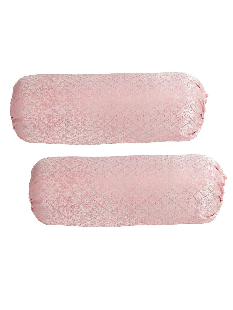 THE CONVERSION Set of 2 Premium Imported Blended Jacquard Fabric self Geometric Design Pink Color Bolster Cover/Load Cover 2 pc - 15"x30" (38 cm x 75 cm) - Image 2