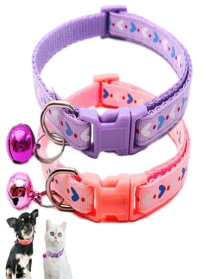 Weimostar XXS Dog Collar with Bell, 2 Pack XS Cat Collars Girl Cute Soft Adjustable Buckle for XSmall Extra Small Tiny Little Puppies Dogs Pet Female Kitten Yorkie Chihuahua Purple and Pink - Image 1