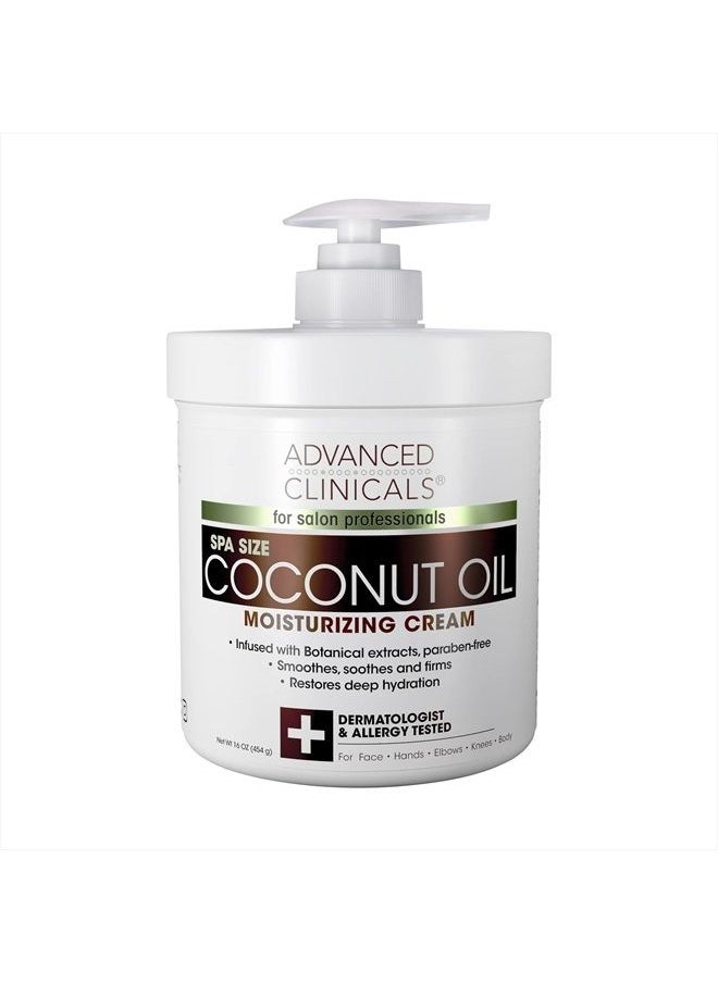 Advanced Clinicals Coconut Oil Cream Face & Body Anti Aging Moisturizing Skin Care Lotion, Intense Firming Coconut Oil Moisturizer Skincare Balm For Age Spots, Dry Skin & Sun Damaged Skin, Large 16Oz  - Image 1