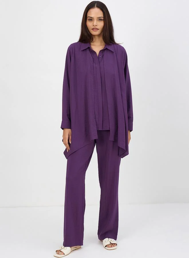 Femmella Women Purple Asymmetric Top with Trousers Co-Ords