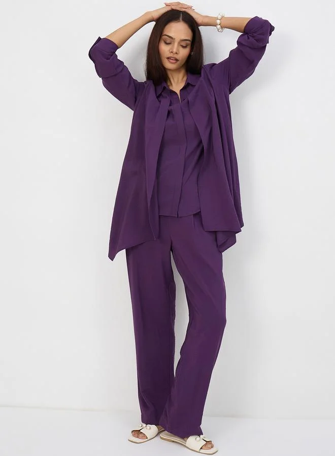 Femmella  Women Purple Asymmetric Top with Trousers Co-Ords for Women | Best Price UAE
