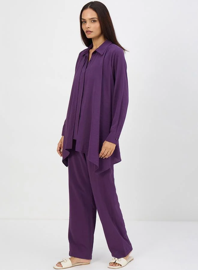 Femmella  Women Purple Asymmetric Top with Trousers Co-Ords for Women | Best Price UAE