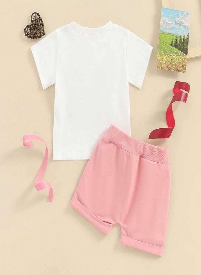 SAYOO Baby Birthday Girl Outfit Birthday Girl Print Short Sleeve T-Shirt Elastic Shorts Summer Princess 2 Piece Clothes (White Pink, 12-18 Months) - Image 4
