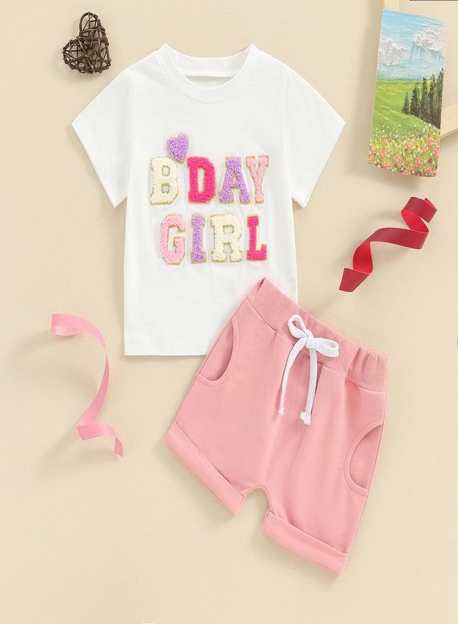 SAYOO Baby Birthday Girl Outfit Birthday Girl Print Short Sleeve T-Shirt Elastic Shorts Summer Princess 2 Piece Clothes (White Pink, 12-18 Months) - Image 3