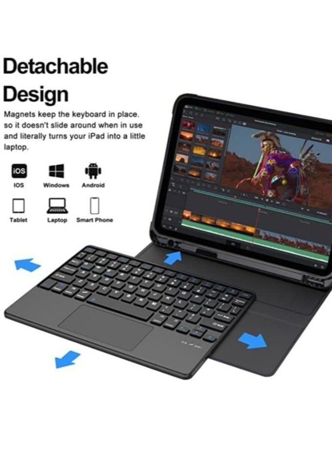 Raxoom iPad 10th Generation Keyboard Case with Trackpad (10.9 inch 2022 Release), Wireless Detachable Rechargeable Multi-touch Keyboard, Smart Folio Protective Cover with Pencil Holder - Image 5