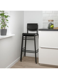Zaboon Bar Stool With Backrest, Black/Black, 74 Cm  - Image 3