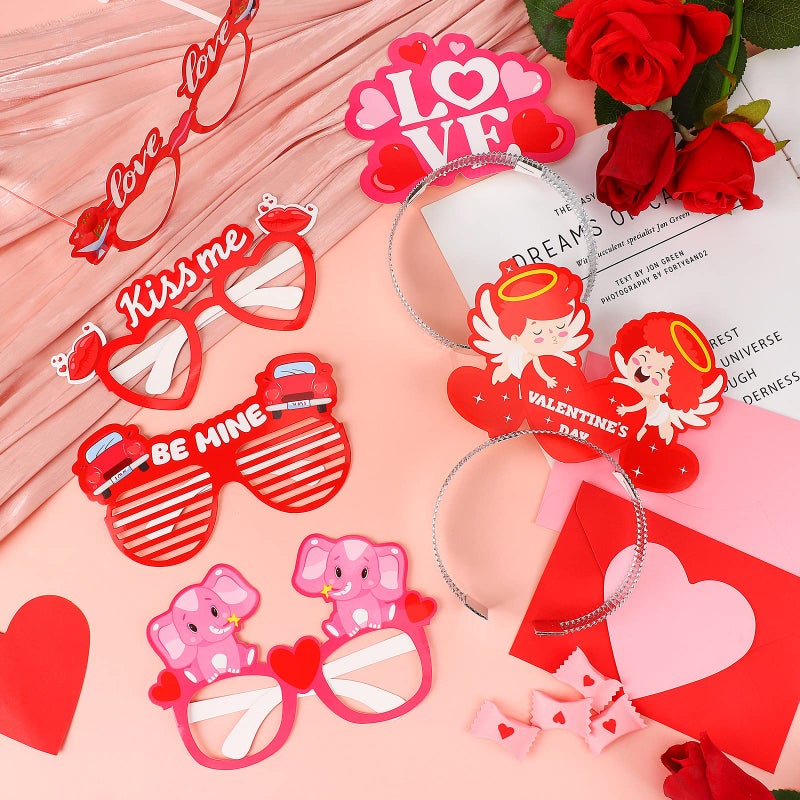 Kingdder 18 Pcs Valentine's Day Headband and Eyeglasses Set, Valentines Glasses Photo Props Cupid Headband Heart Glasses for Adults Party Costume Supplies Decoration - Image 3