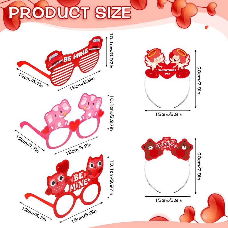 Kingdder 18 Pcs Valentine's Day Headband and Eyeglasses Set, Valentines Glasses Photo Props Cupid Headband Heart Glasses for Adults Party Costume Supplies Decoration - Image 2