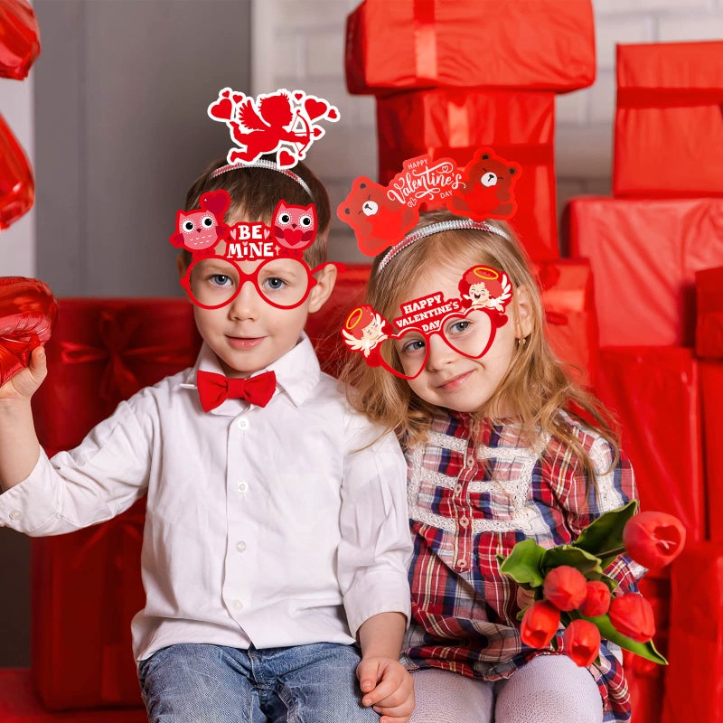 Kingdder 18 Pcs Valentine's Day Headband and Eyeglasses Set, Valentines Glasses Photo Props Cupid Headband Heart Glasses for Adults Party Costume Supplies Decoration - Image 5