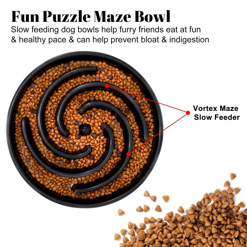 WHIPPY Slow Feeder Dog Bowls for Large Medium Dog Non Slip Maze Puzzle Bowl Pet Slower Food Feeding Dishes Interactive Bloat Stop Preventing Choking Healthy Dog Bowl, Black - Image 2