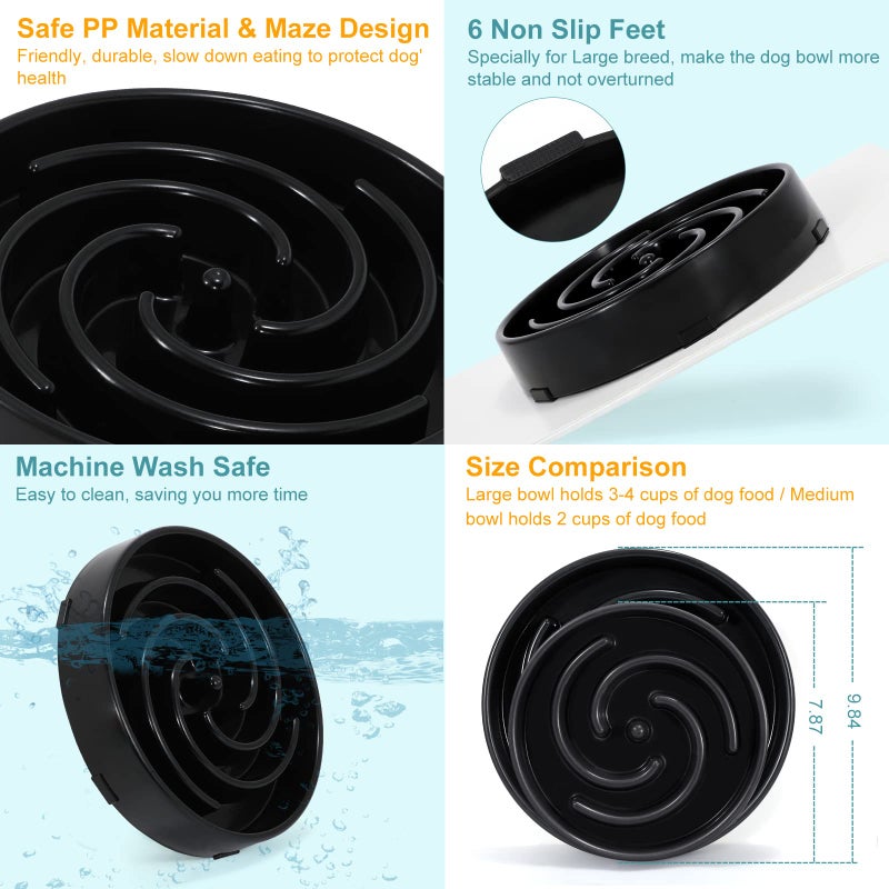 WHIPPY Slow Feeder Dog Bowls for Large Medium Dog Non Slip Maze Puzzle Bowl Pet Slower Food Feeding Dishes Interactive Bloat Stop Preventing Choking Healthy Dog Bowl, Black - Image 5