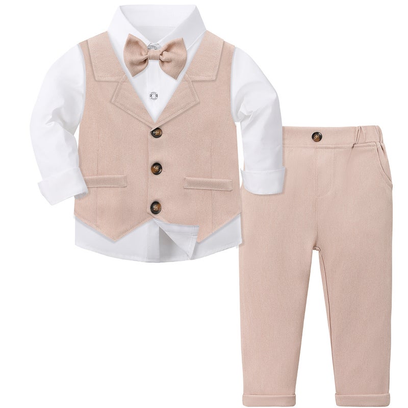 Babys Gentleman Vest Three-Piece Childrens Dress Spring and Autumn New Boys Clothes European and American Style Shirt suit Pink 