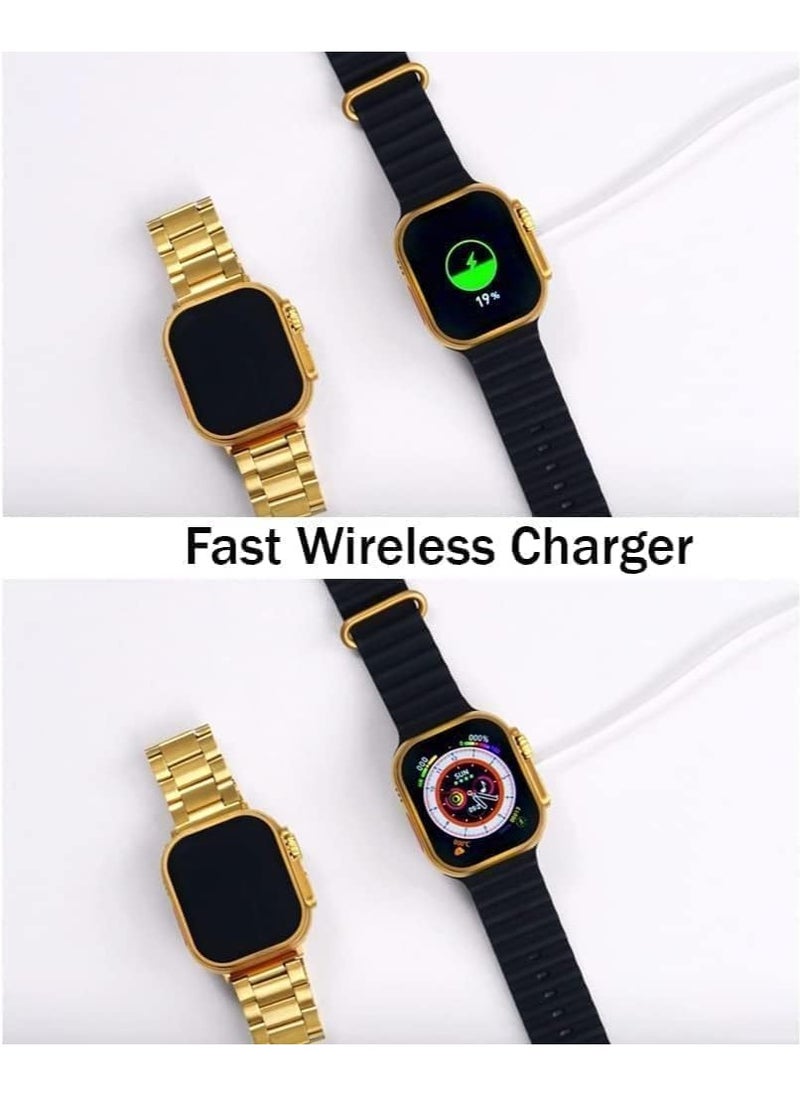 C9 Smart Watch Ultra Golden Edition with Three Set Strap and Wireless Charger For Men's