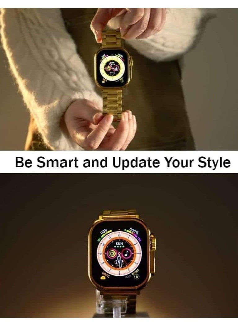C9 Smart Watch Ultra Golden Edition with Three Set Strap and Wireless Charger For Men's