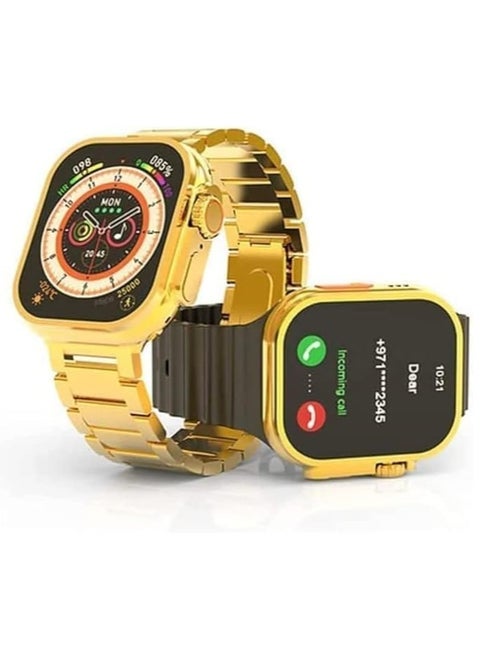 C9 Smart Watch Ultra Golden Edition with Three Set Strap and Wireless Charger For Men's