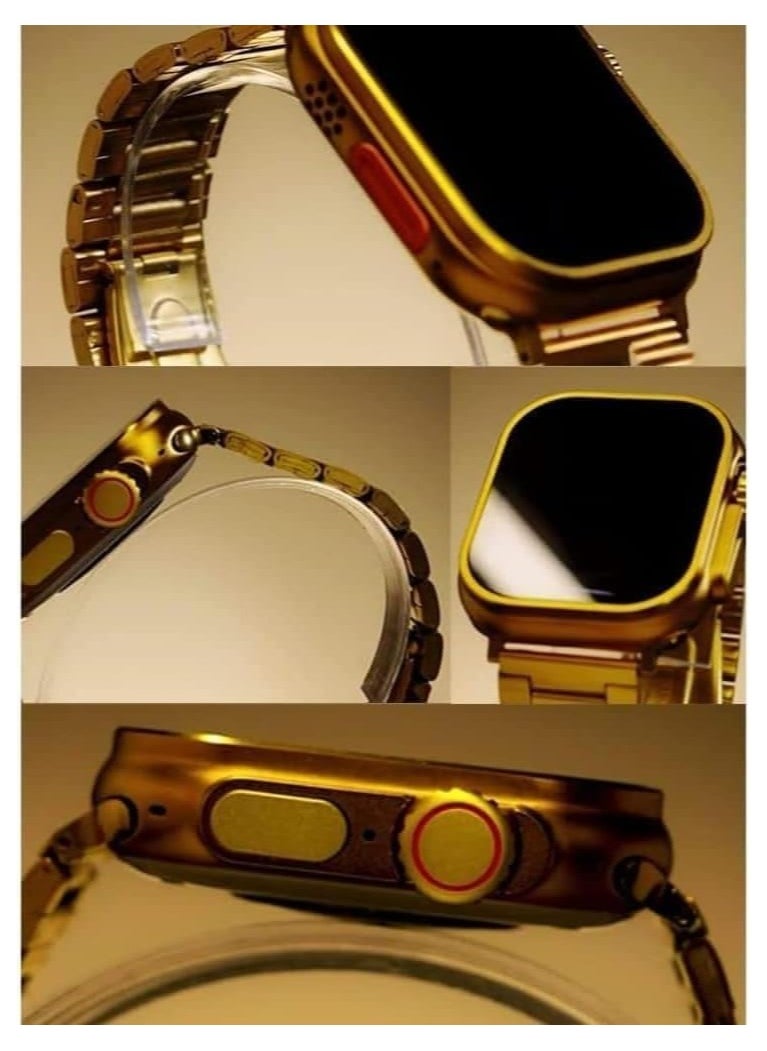 C9 Smart Watch Ultra Golden Edition with Three Set Strap and Wireless Charger For Men's
