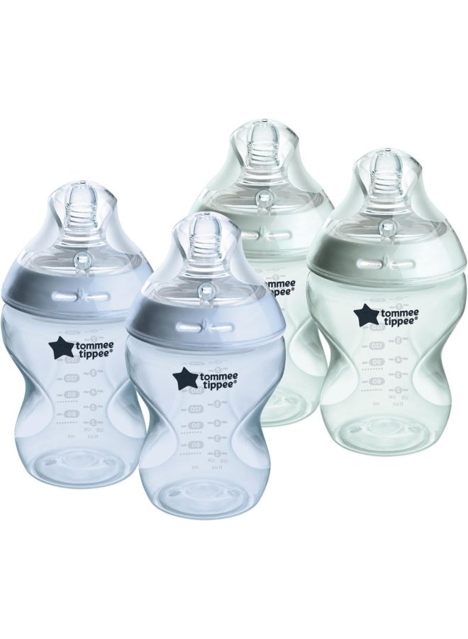 Tommee Tippee Natural Start Anti-Colic 9 oz BPA Free Baby Bottles, 0+ Months, Slow Flow Breast-Like Nipple, Self Sterilizing, Seamless Transition Between Bottle & Breast, Blue & Green, Pack of 4