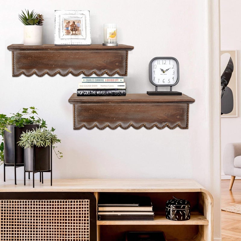 SOFE Wood Scalloped Decorative Wall Shelf, Bedroom Bathroom Kitchen Shelving Wall Mounted Heavy Duty, Farmhouse Floating Storage Shelves Small Hanging Shelves Display Book Picture Ledge Shelf - Image 4