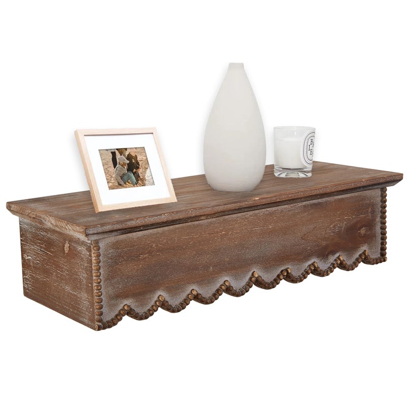 SOFE Wood Scalloped Decorative Wall Shelf, Bedroom Bathroom Kitchen Shelving Wall Mounted Heavy Duty, Farmhouse Floating Storage Shelves Small Hanging Shelves Display Book Picture Ledge Shelf - Image 1